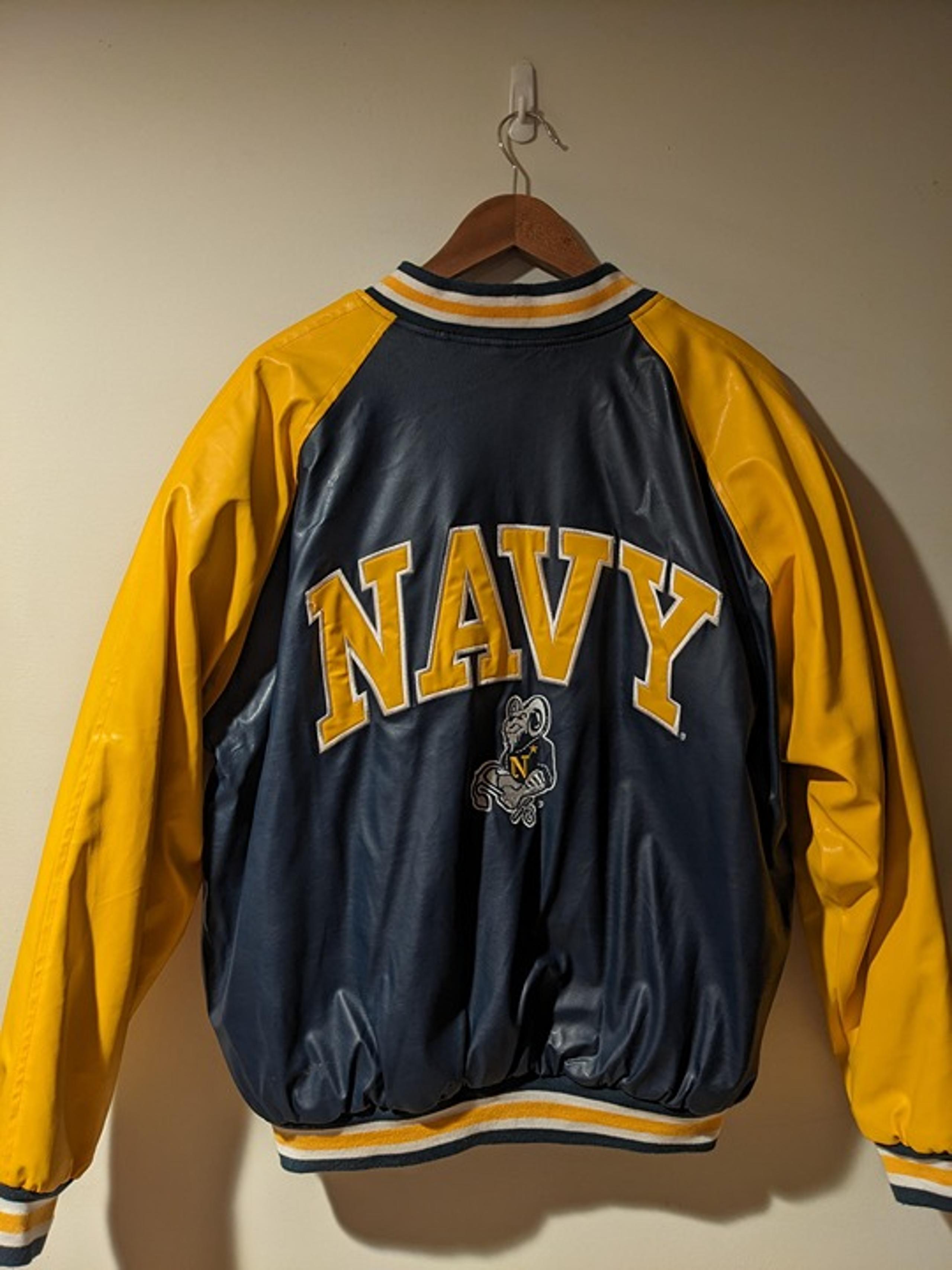 Vintage Y2K Navy Academy Midshipman Blue Steve and Barry Large Varsity Jacket
