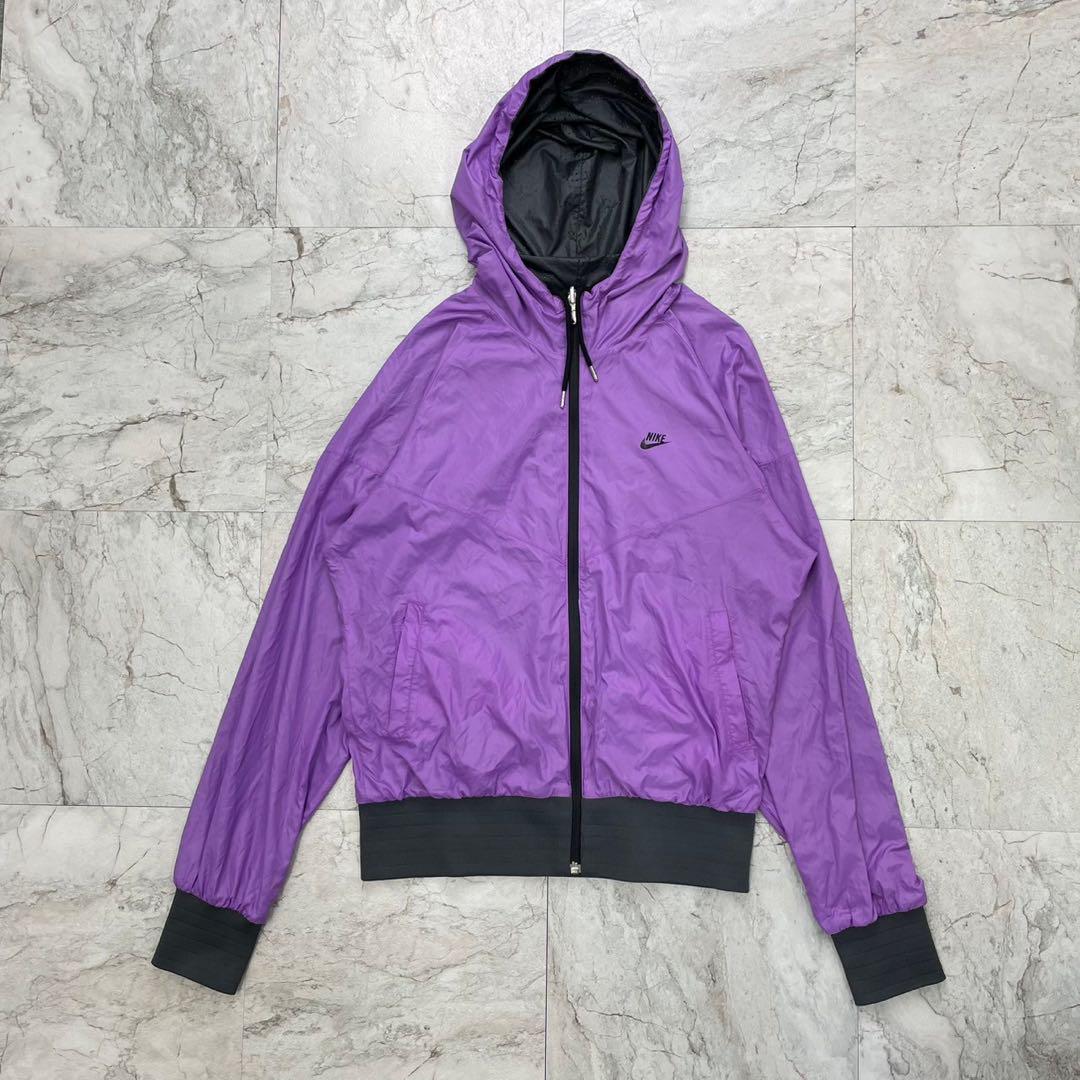 Nike Nylon Jacket Women's XL Purple Full Zip Ribbed Sleeves