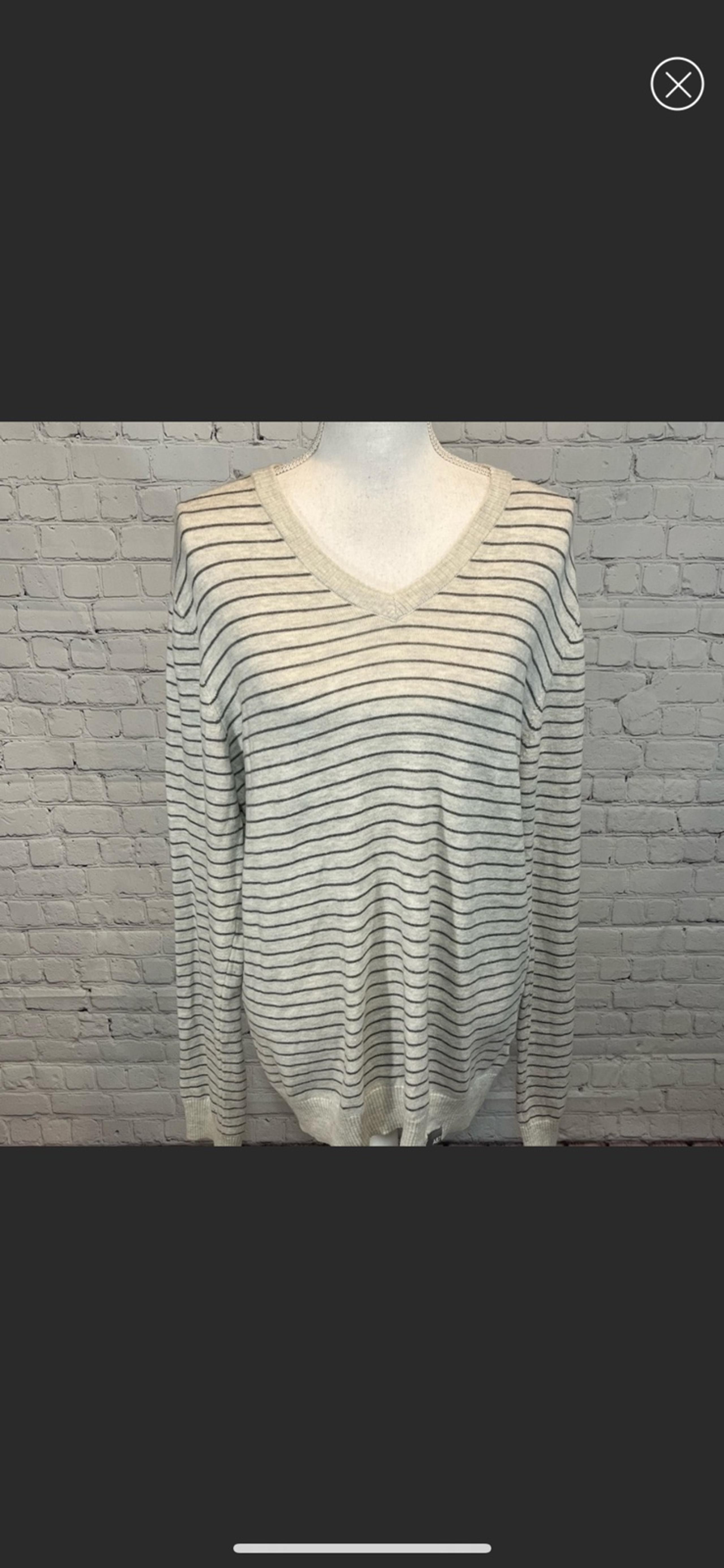 AEROPOSTALE Men's Sweater V Neck Gray Striped-Large