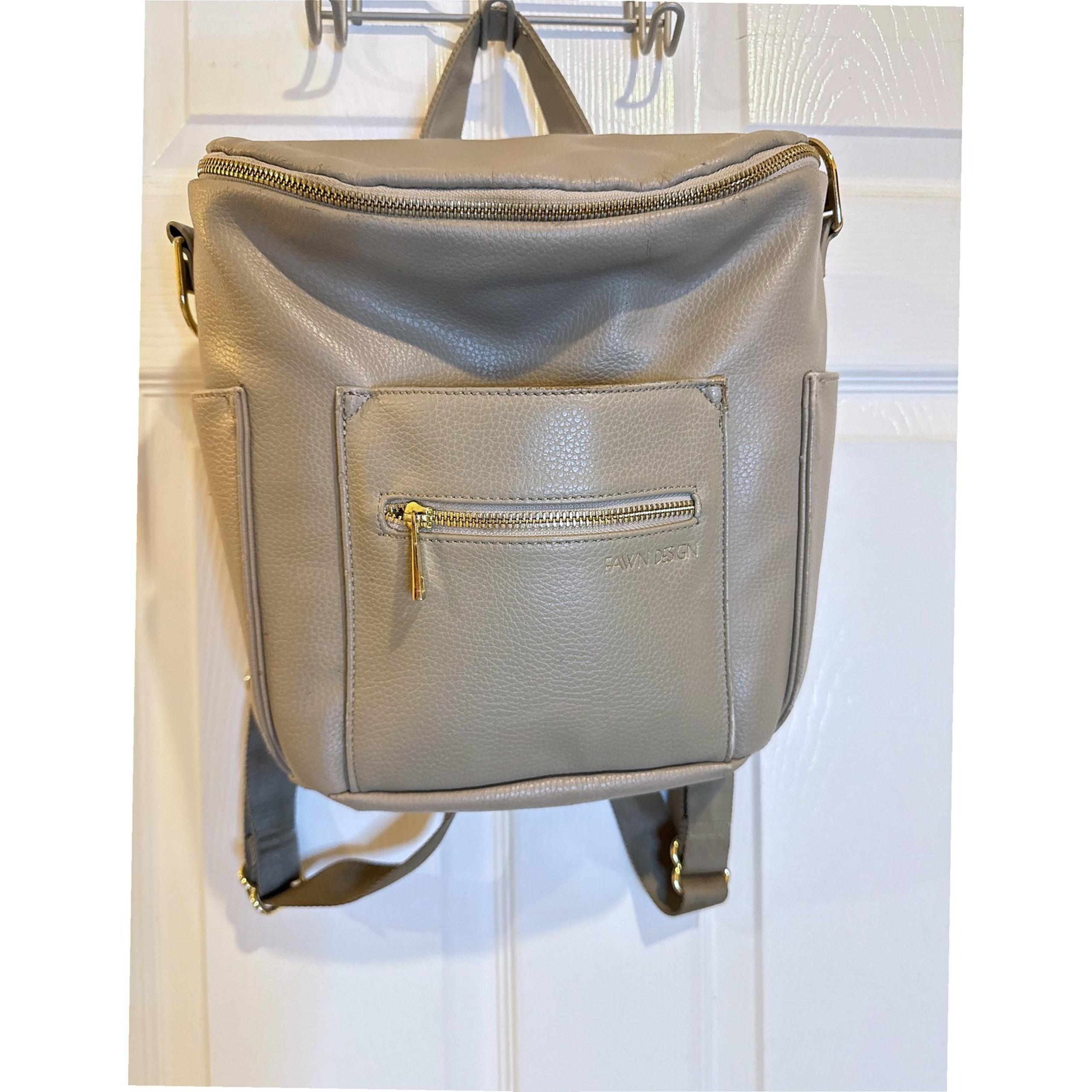 Fawn Design Backpack Diaper Bag Convertible Taupe Gold Hardware
