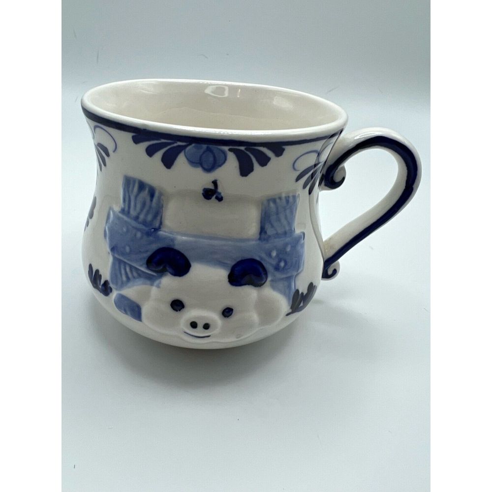 Vintage Delft Blue Hand Painted Pig Mug