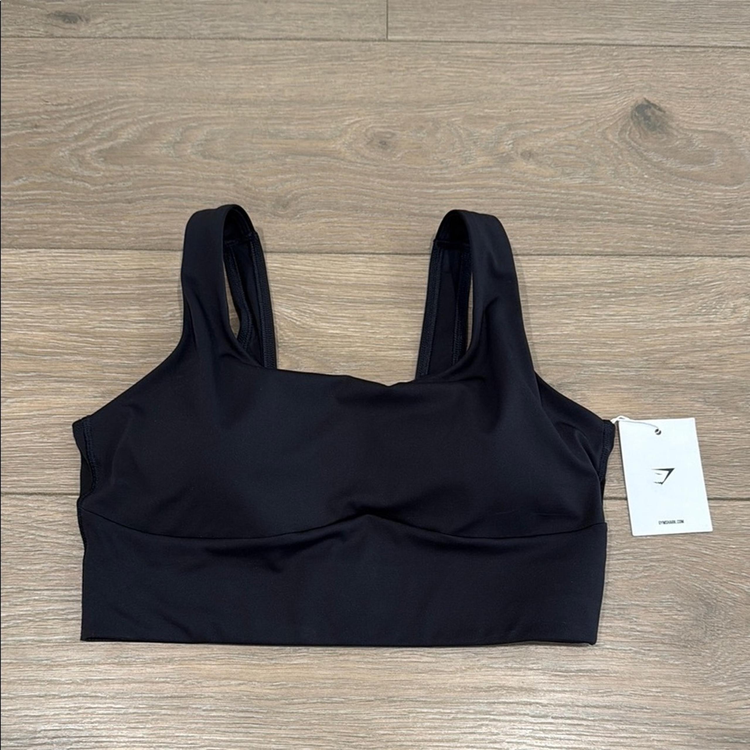 GYMSHARK Black Longline Sports Bra Medium Support Active Gym Square Neck Size L