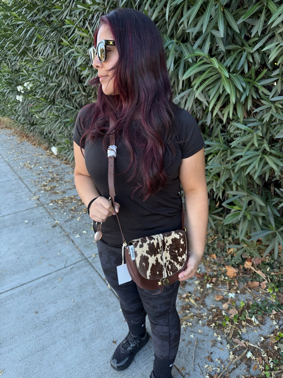 Lucky Brand Real Cowhide Cow Calf Hair Leather Crossbody Bag with Cute Charms