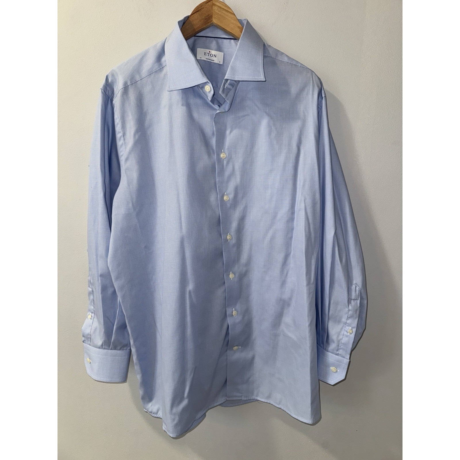 Eton Contemporary Men's Dress Shirt 46 18 Blue Houndstooth Button Up EUC