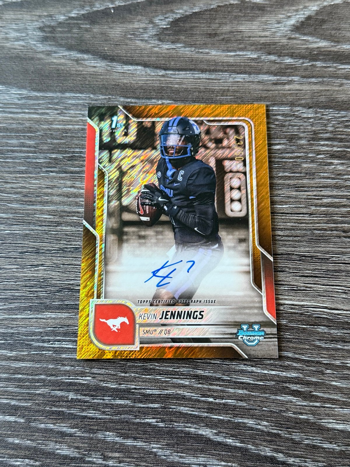 2025 Bowman Chrome University Kevin Jennings Jr. Gold Shimmer Auto #/50 SMU