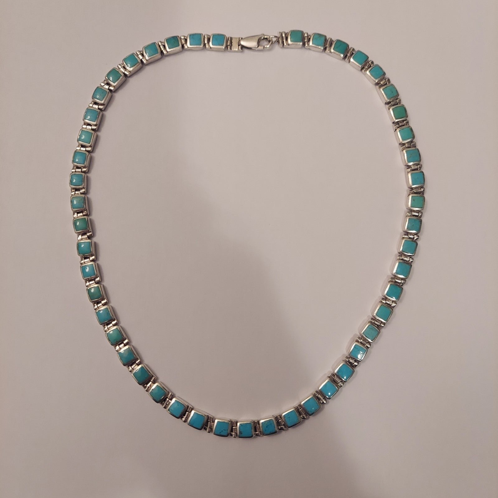 Vintage 925 Sterling Silver Turquoise Inlay Magnificent Heavy Necklace 18