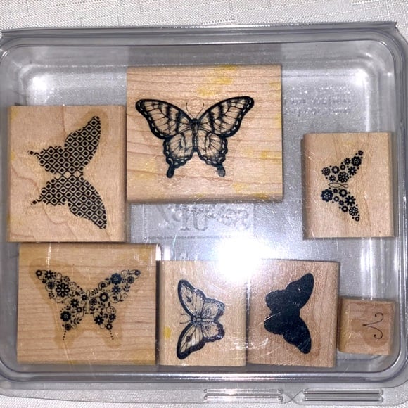 STAMPIN' UP! Stamp Set Of 7 Papillon Potpourri Butterflies Retired Rubber Wooden
