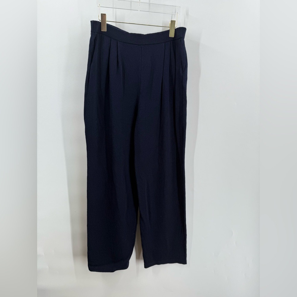 St. John Basics Navy Santana Knit Pleated Straight Leg Pants size 12