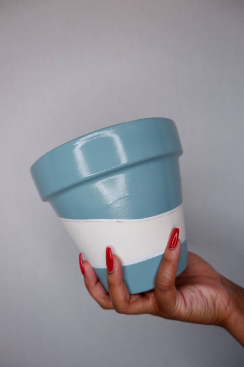 7.5 Plant Pot Coral Blue/Cream
