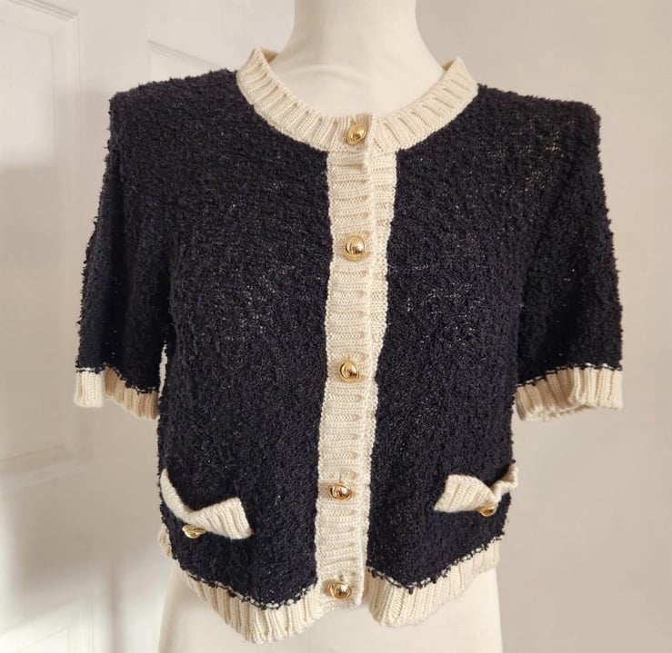 Vintage Black and Cream Cardigan Moschino Cheap And Chic Size Medium