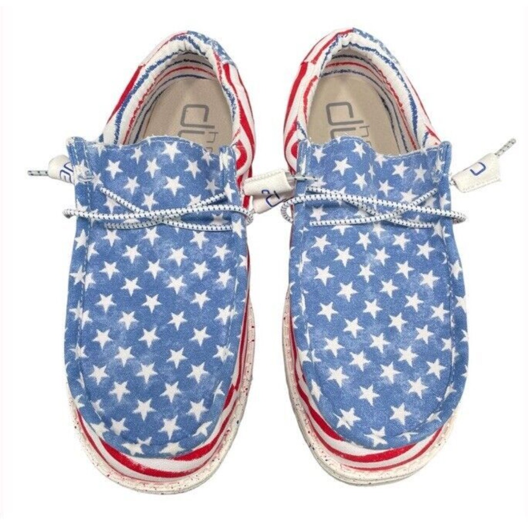 Hey Dude Unisex Wally Stars N Stripes Shoes Patriotic USA Flag W10 M8 EU41 NWT