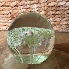 Green & White Glass Art Paperweight