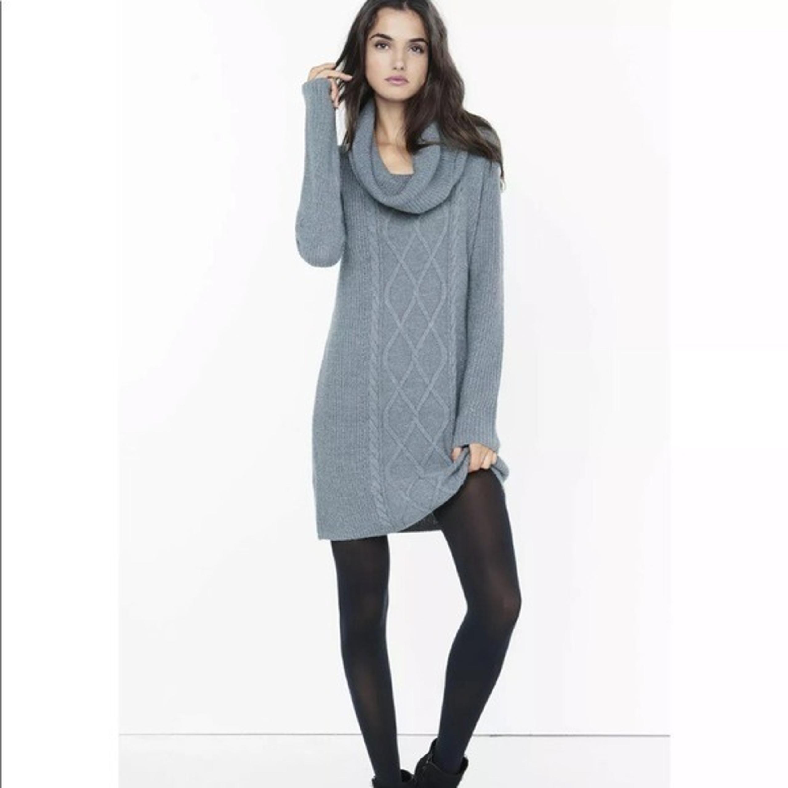 Express Cable Knit Cowl Neck Sweater Dress Grey Sz. L