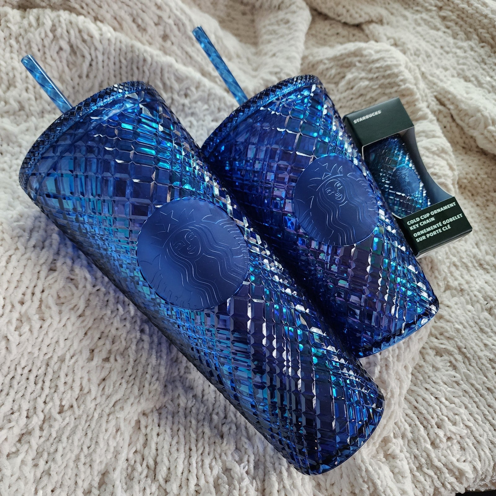 Starbucks 2022 Blue Jeweled Tumbler Set and Keychain