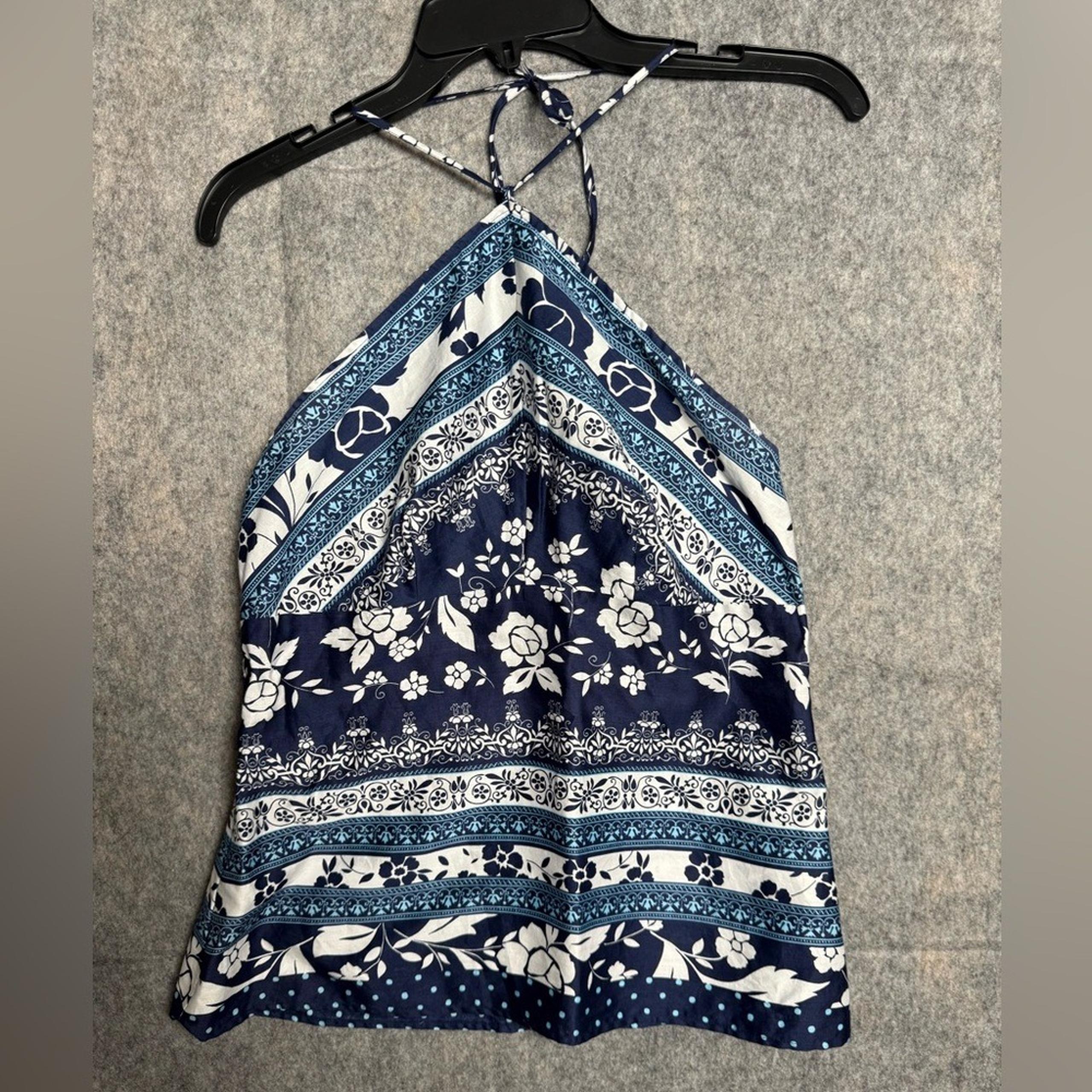 Ann Taylor Loft Women Size 6 Petite Blue Y2K Halter Sleeveless Top