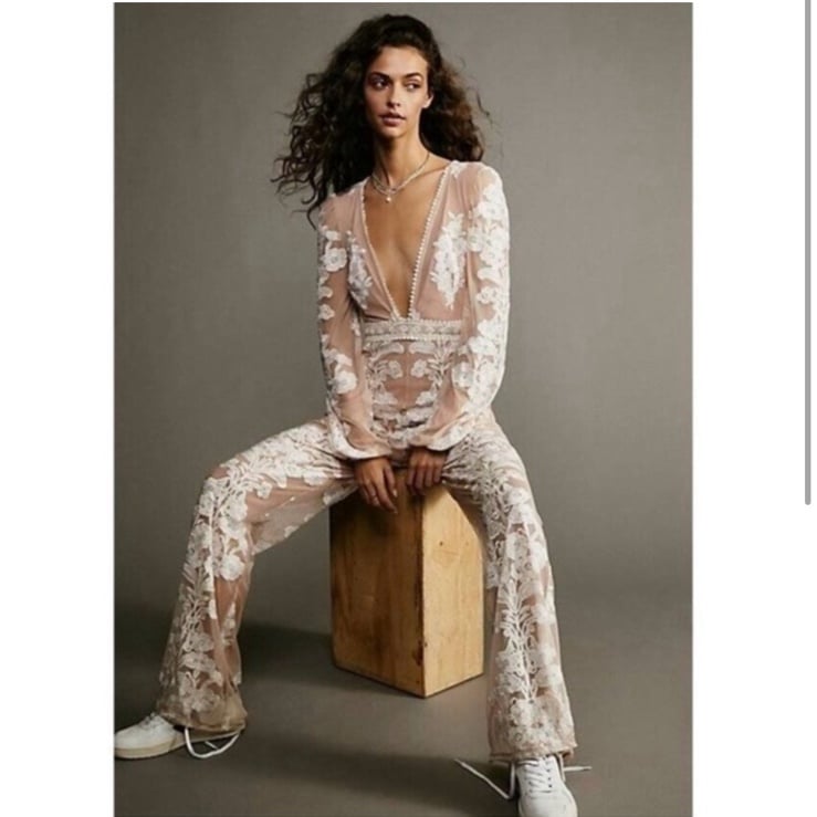 NWT Free People x For love & Lemons Temecula Embroidered Lace Jumpsuit