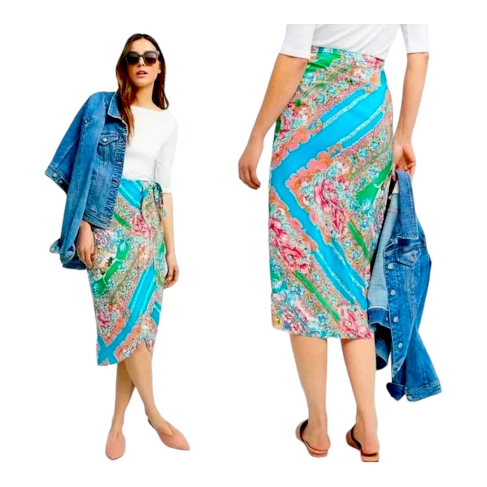 Anthropologie Maeve Bette Silk Wrap Print Skirt Size 14