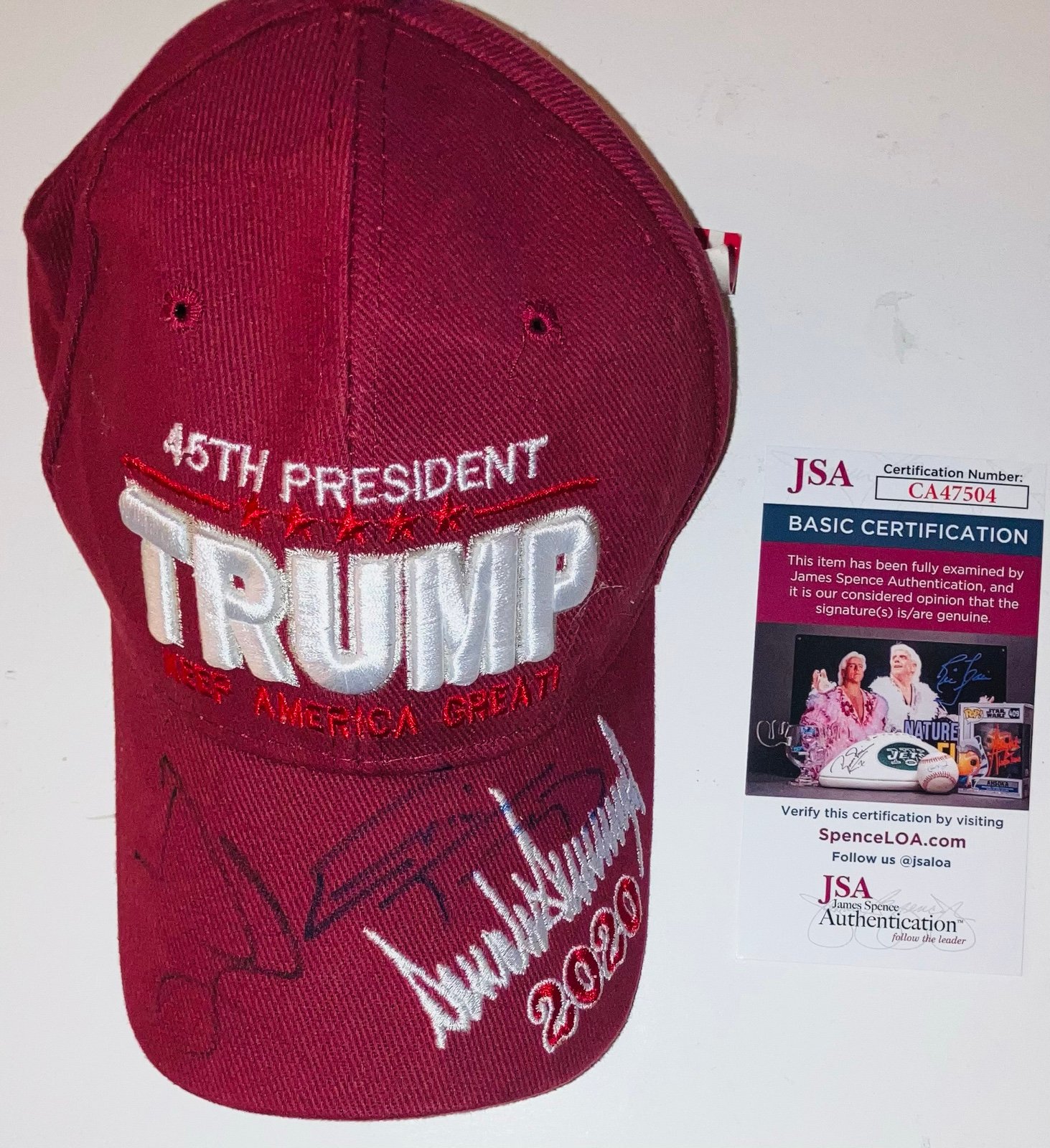 DONALD TRUMP JR. & ERIC TRUMP SIGNED MAKE AMERICA GREAT AGAIN HAT 2020 JSA COA!