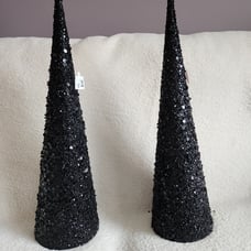 NWT Christmas Halloween 24' Black Glittered Cone Tree bundle of 2