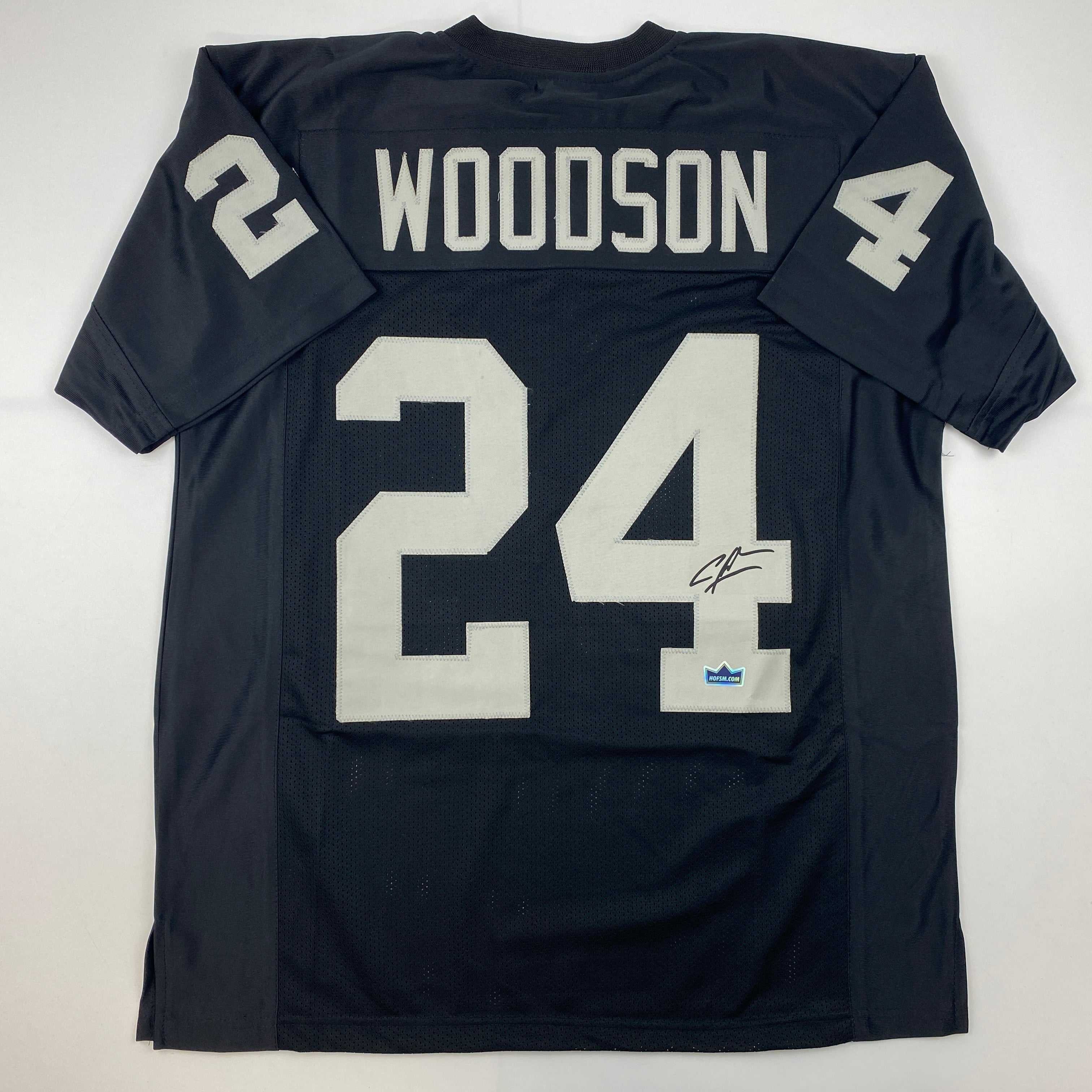Facsimile Autographed Charles Woodson Oakland Las Vegas Black Auto Jersey Size