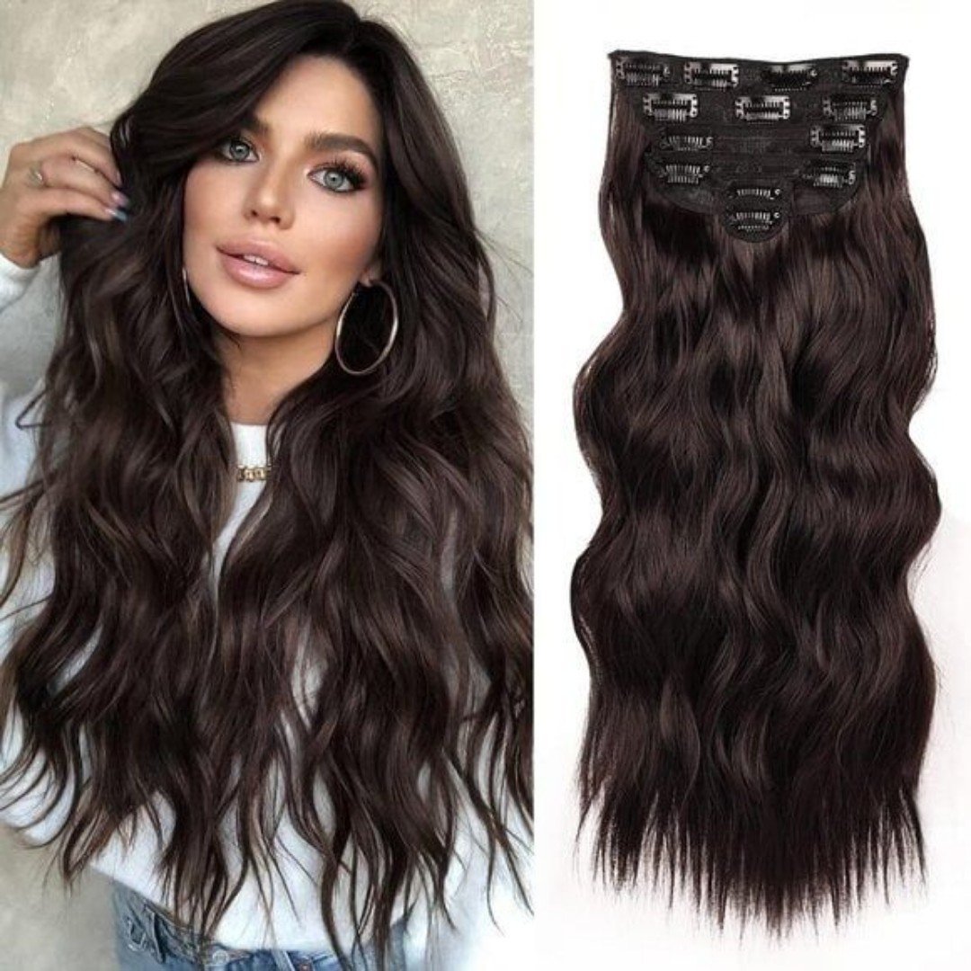 New 6PCS 20 Wavy Curly Dark Brown Clip-In Hair Extensions for Women
