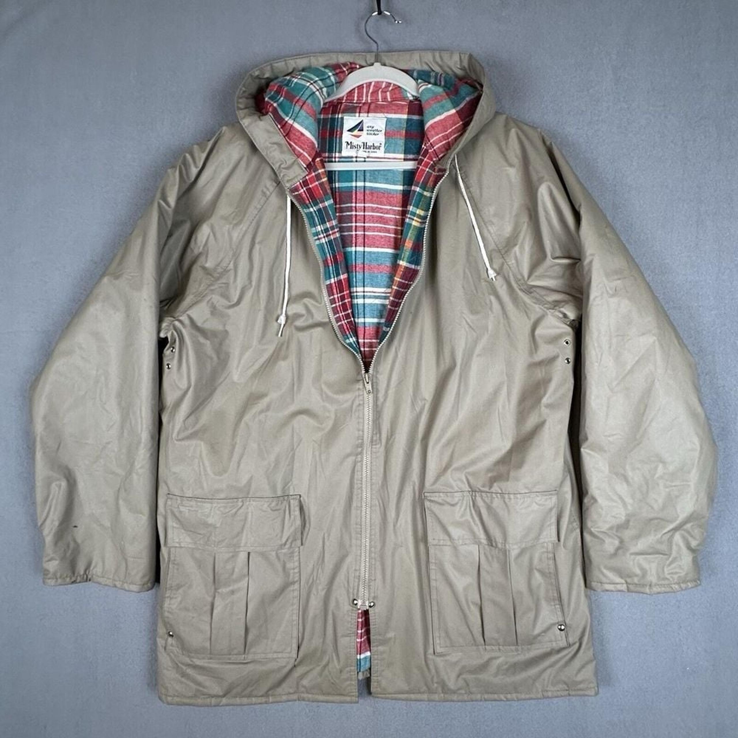 MISTY HARBOR Rain Coat Womens L Khaki Flannel Lined Any Weather Slicker Parka