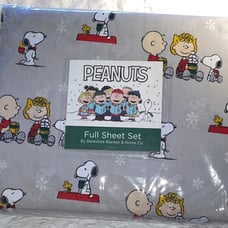NIP Peanuts Snoopy Christmas sheet set grey full size 4 pieces