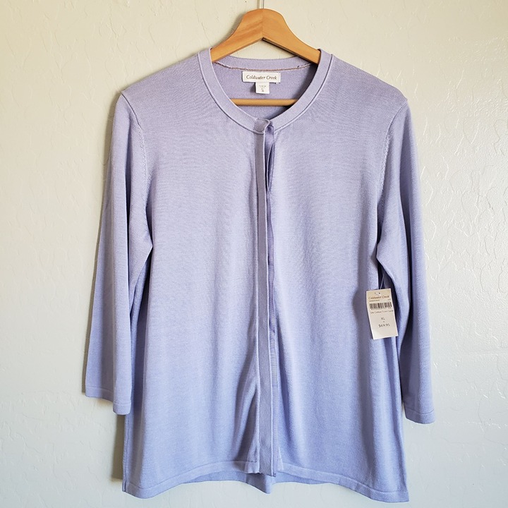 Coldwater Creek Silk Cotton Trim Cardigan Button Up Lavender Purple Size XL NEW