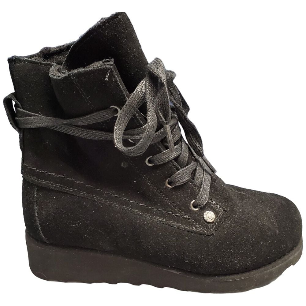 Bearpaw Krista Ankle Winter Boots Womens Sz 6 Black Suede Leather Lace Up 2025W