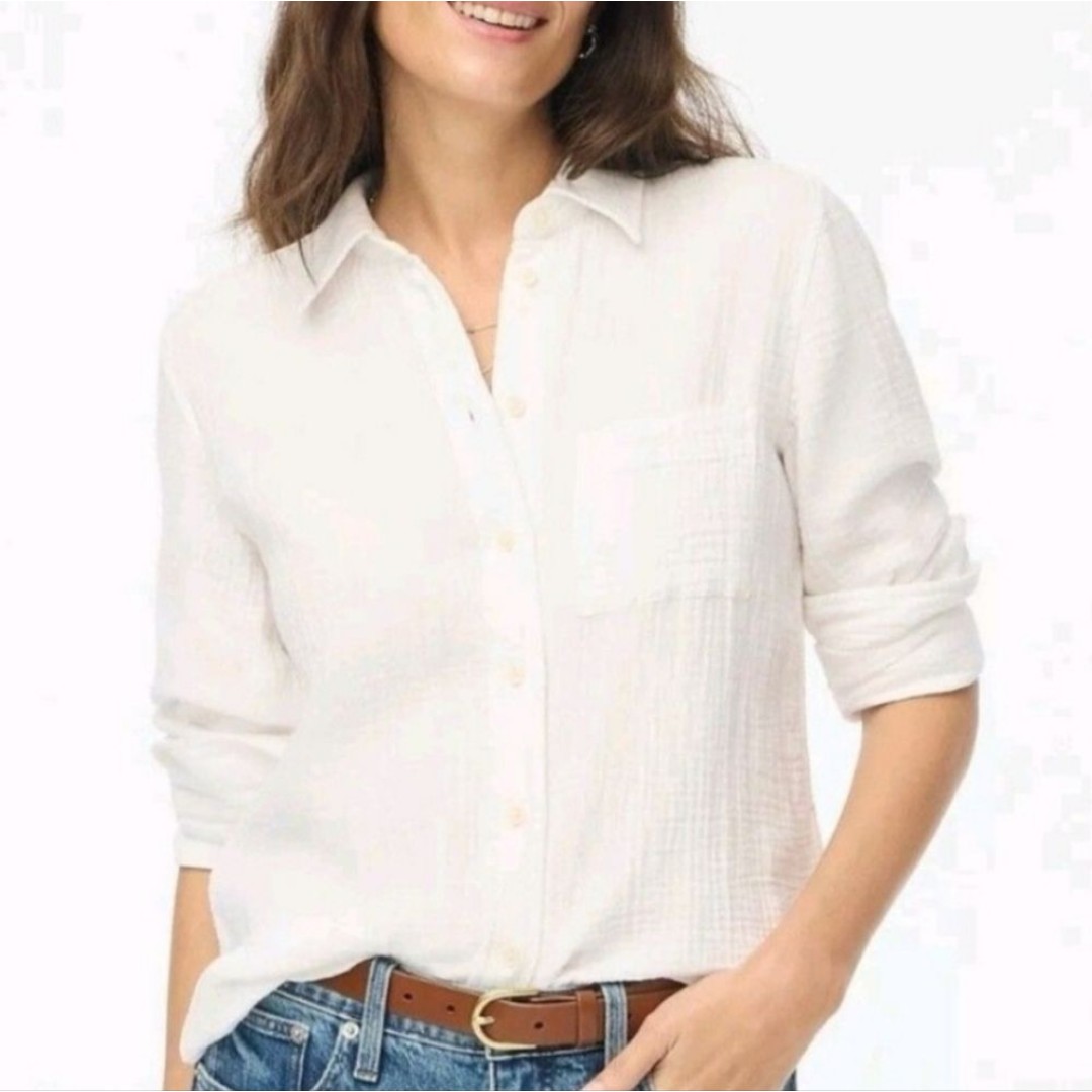 J CREW Shirt Womens XXL White Gauze Button Up Lightweight Cotton BY043 NWT