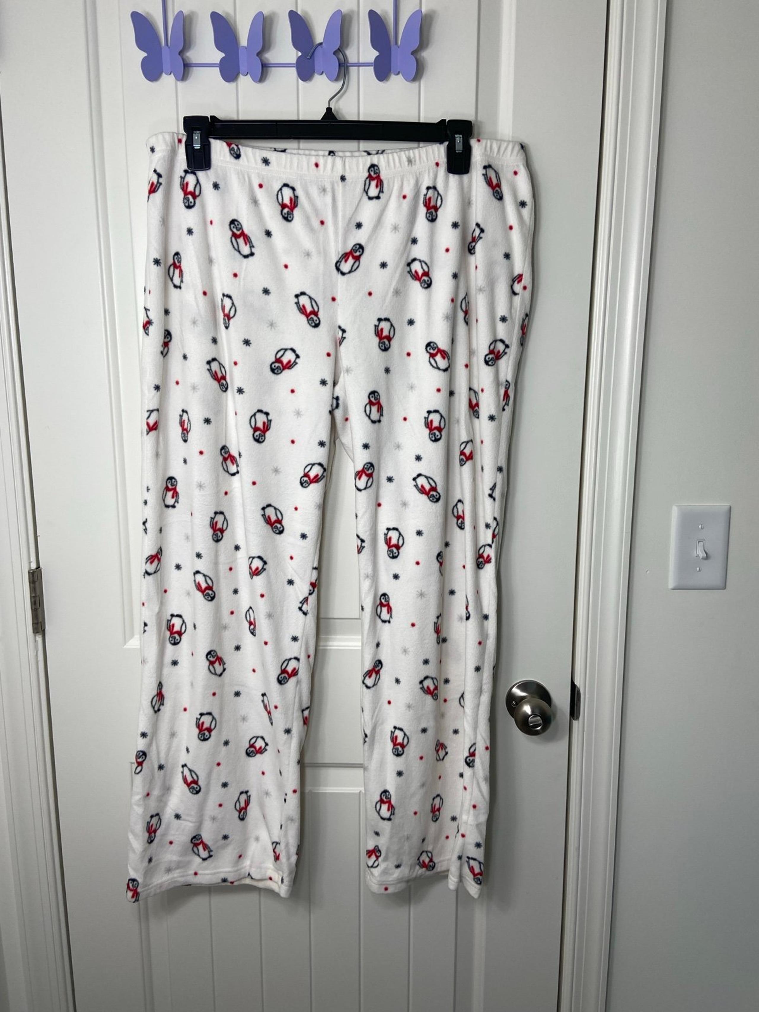 NWOT Sonoma women’s white penguin snowflake soft fleece elastic pajamas pants XL