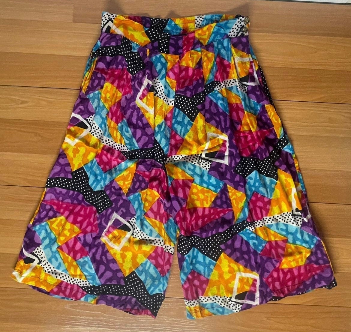 Retro 1980-90 colored Palazzo boho patchwork wide elastic waistband size 36