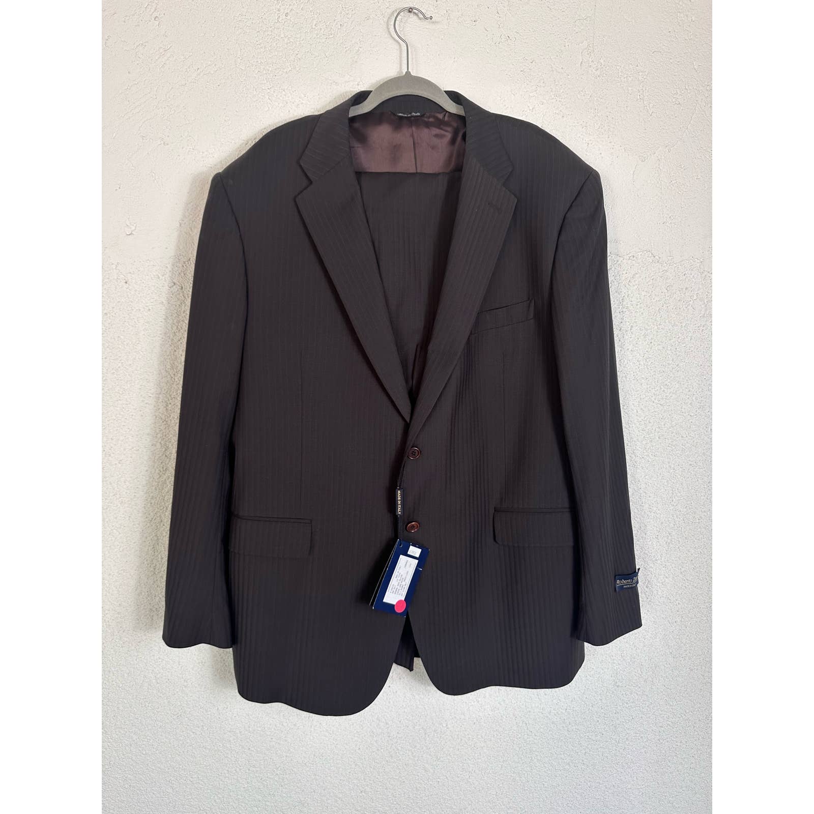 NWT Roberto Zanieri Chocolate brown pin stripe suit wool blend