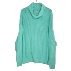 Free People S NEW Swim Too Deep Turtleneck Sweater Aqua Slouchy *flaw