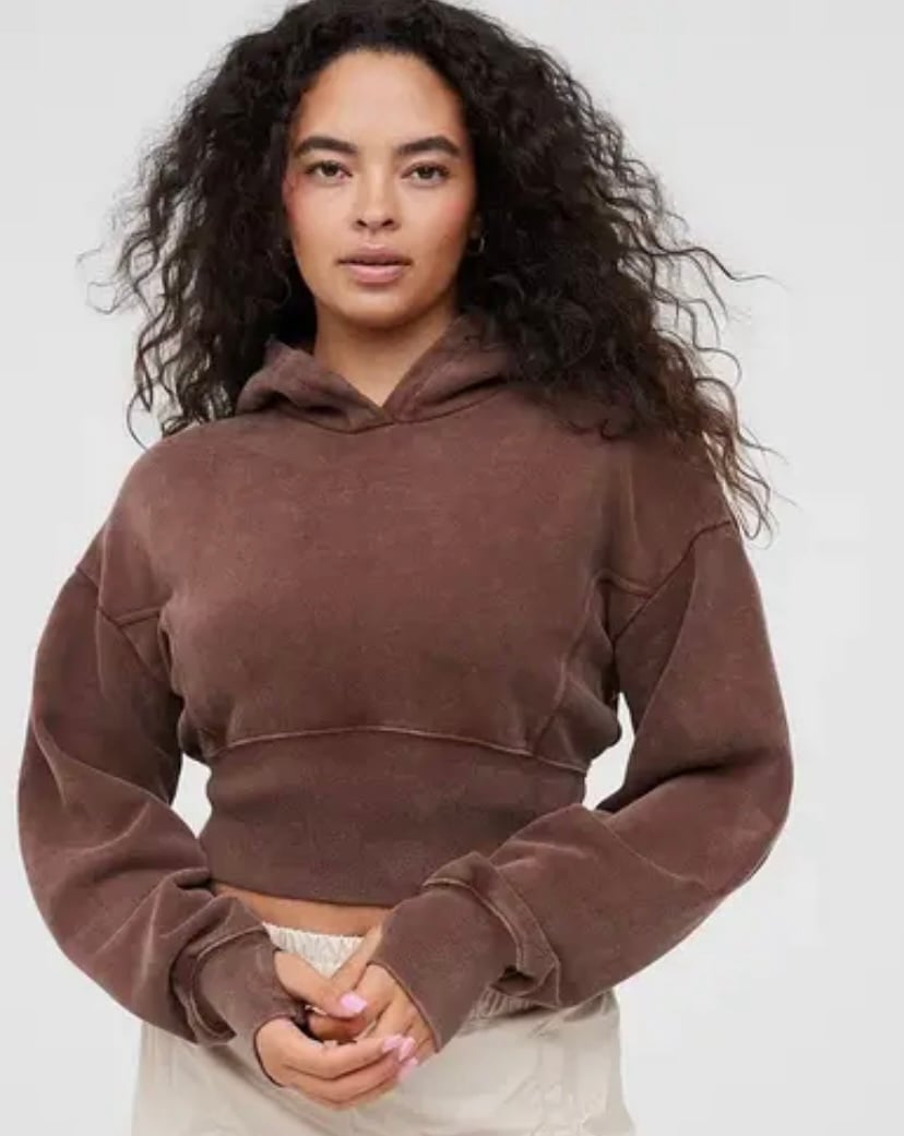 Aerie Offline Cropped Brown Hoodie