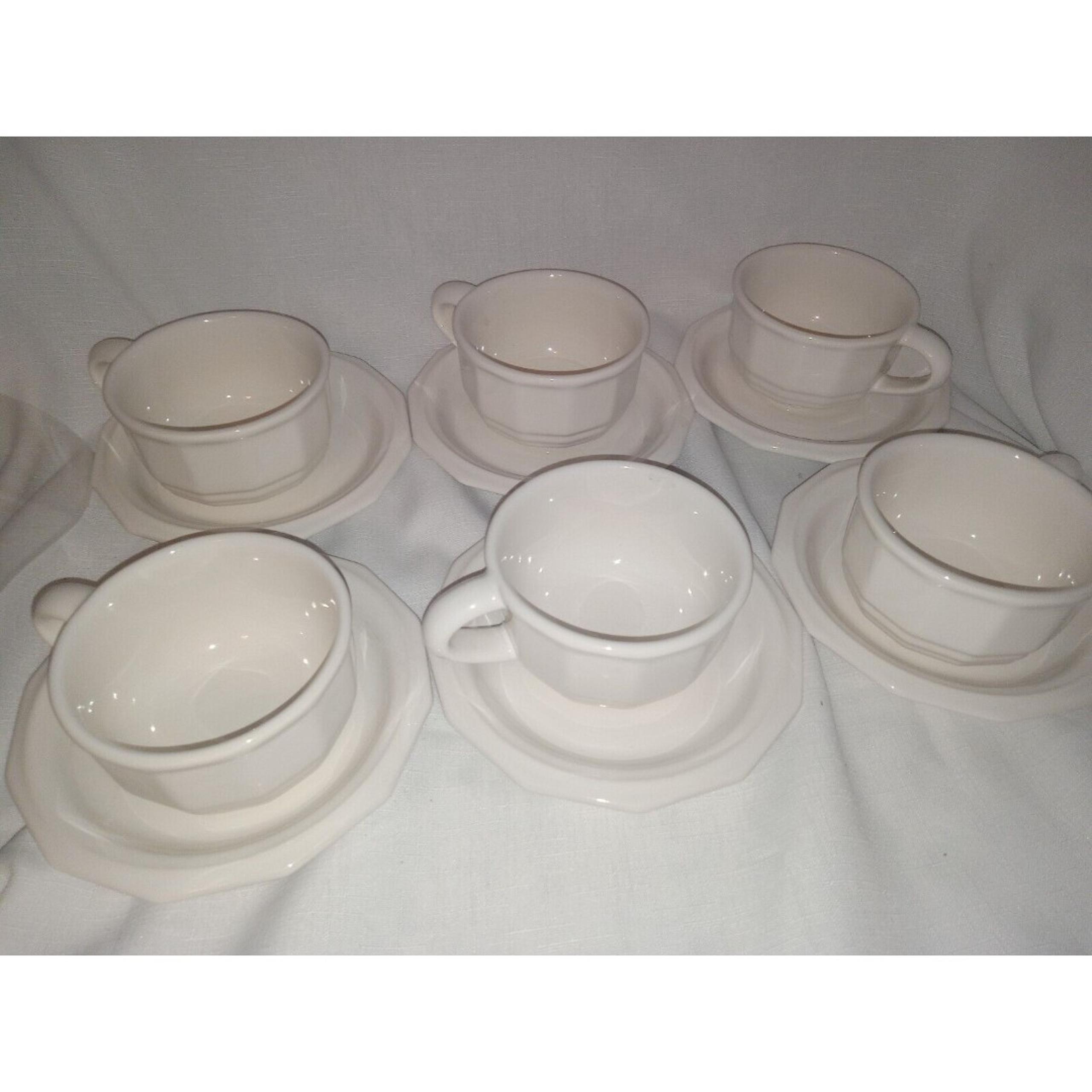 EUC Set of 6 Pfaltzgraff Heritage White Coffee / Tea Mugs With Cups Saucers