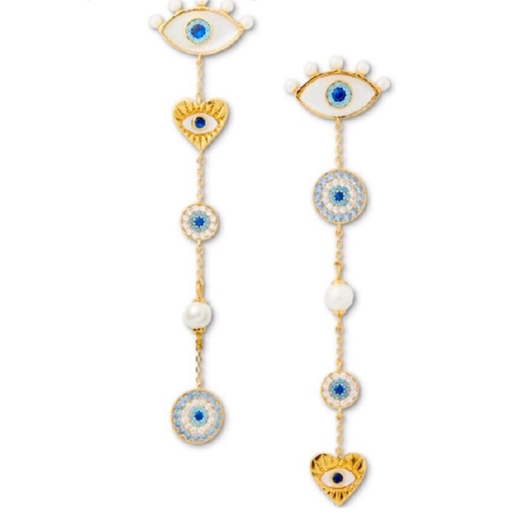 New Kate Spade Gold-Tone Mixed Stone Evil Eye Linear Drop Earrings: