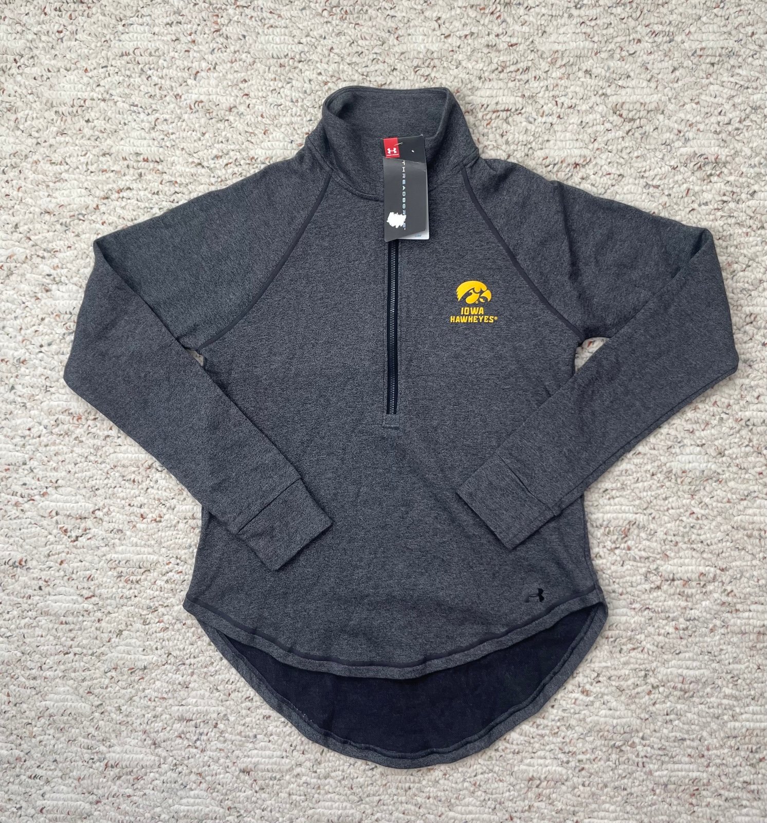 New Sz Sm Women’s Under Armour Iowa Hawkeyes 1/2 Zip Pullover Threadborne Grey