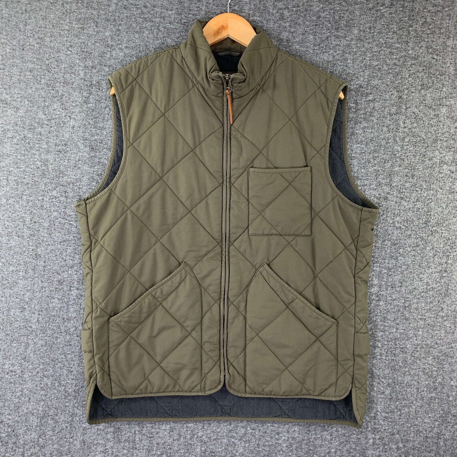 J Crew Sussex Quilted Vest Men Large Green Full Zip Polartec Puffer