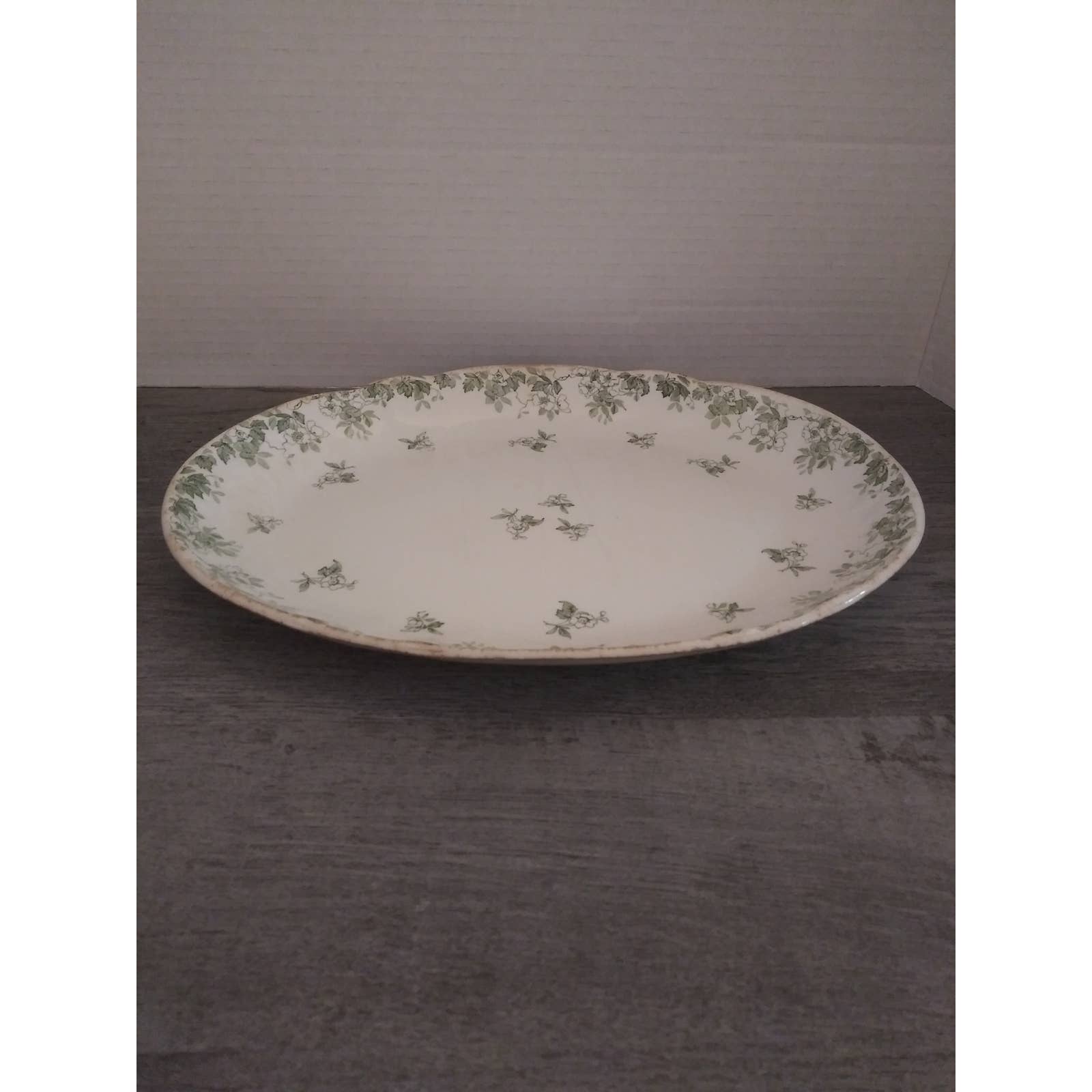 12 x 9 Oval Platter Antique Ridgway's England NESTOR Floral Green Transferware