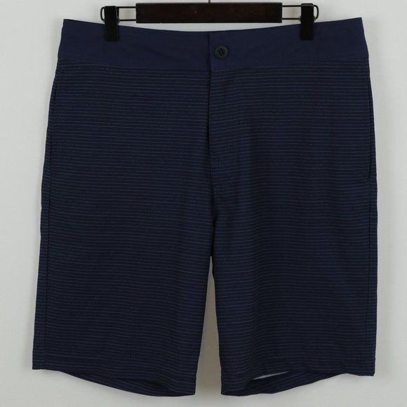 Prana Saxton Men's Size 31 Blue Striped Quick Drying Flat Front Hybrid Shorts