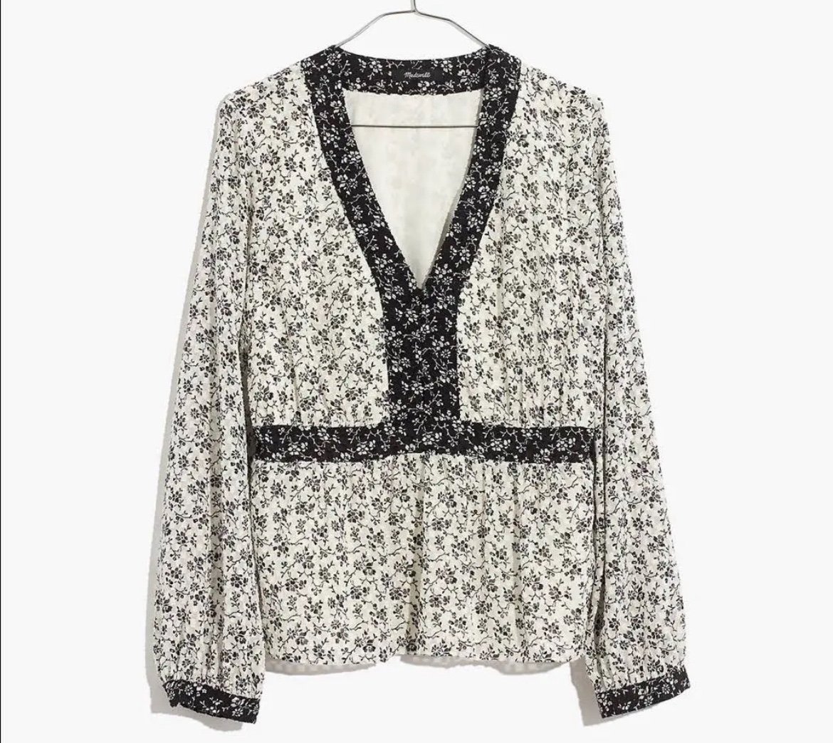 Madewell V-Neck Peplum Top in Clipdot Branch Floral size L