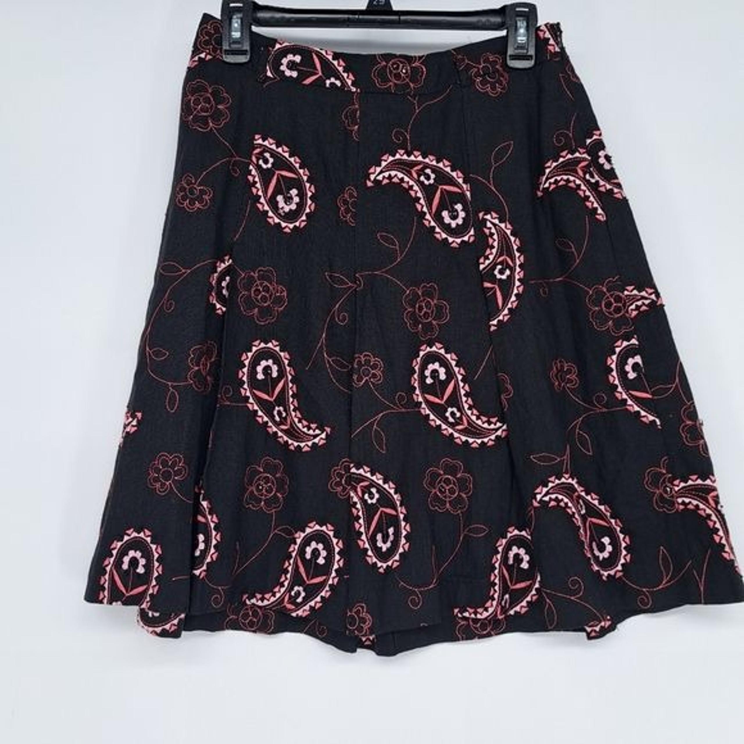 Grace Elements 100% Linen Paisley Embroidered Beaded A Line Skirt