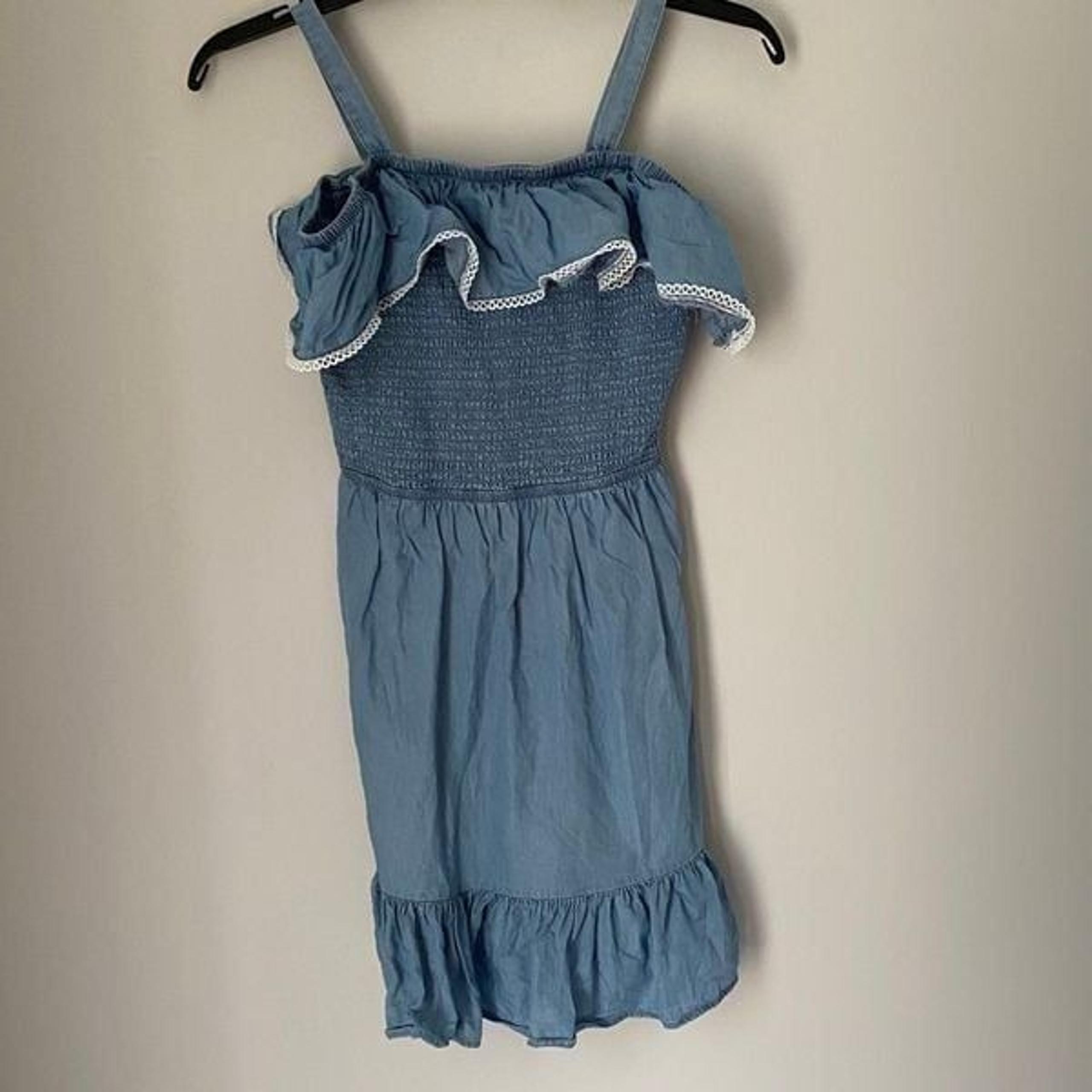 SO Women’s Off the Shoulder Ruffle Details Cinched Body Mini Dress Blue size S