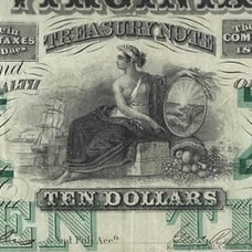 1862 Confederate Virginia 10.00 Treasury Note Near Mint!
