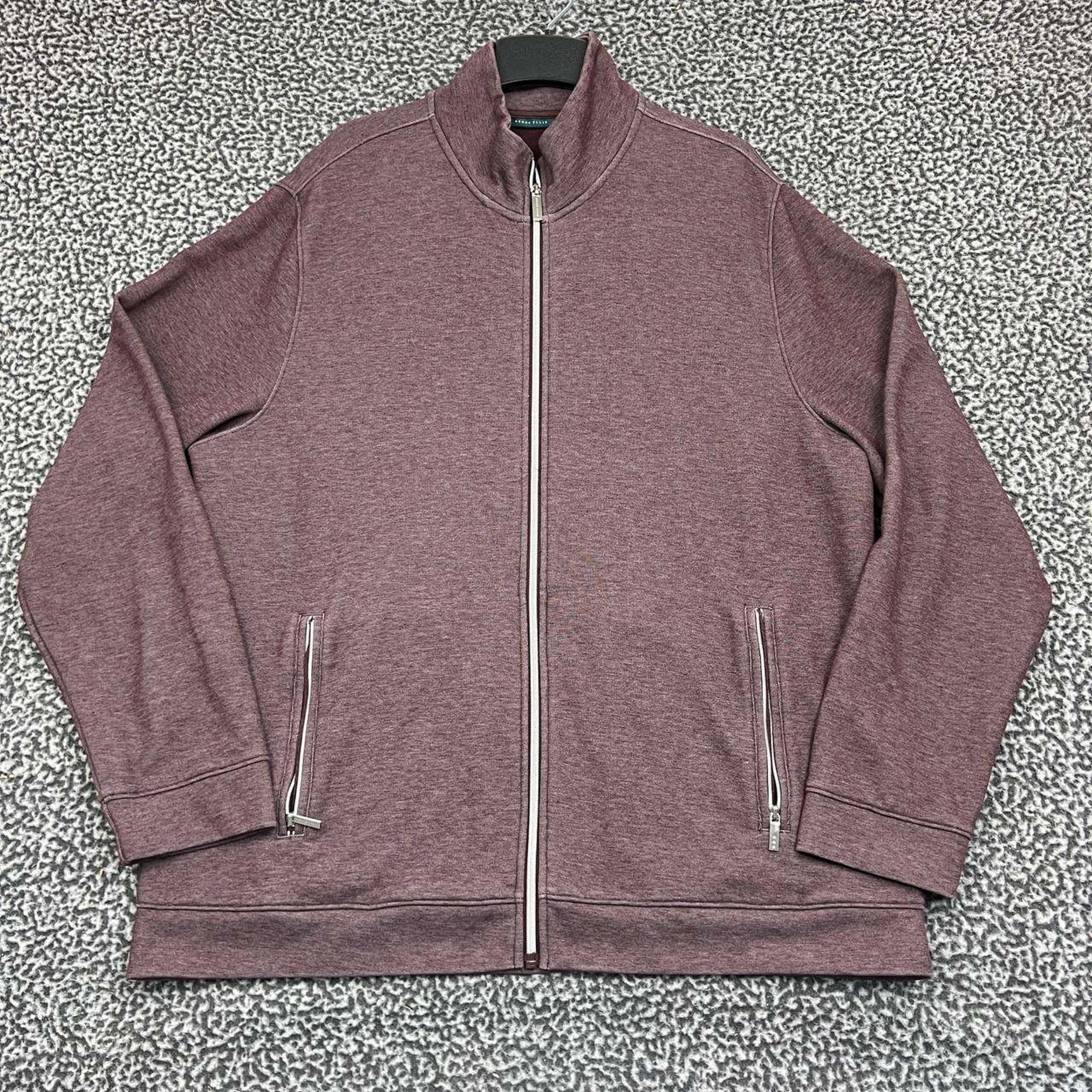 Perry Ellis Sweatshirt Men XXL Red Full Zip Long Sleeve Mock Neck Pocket 2XL