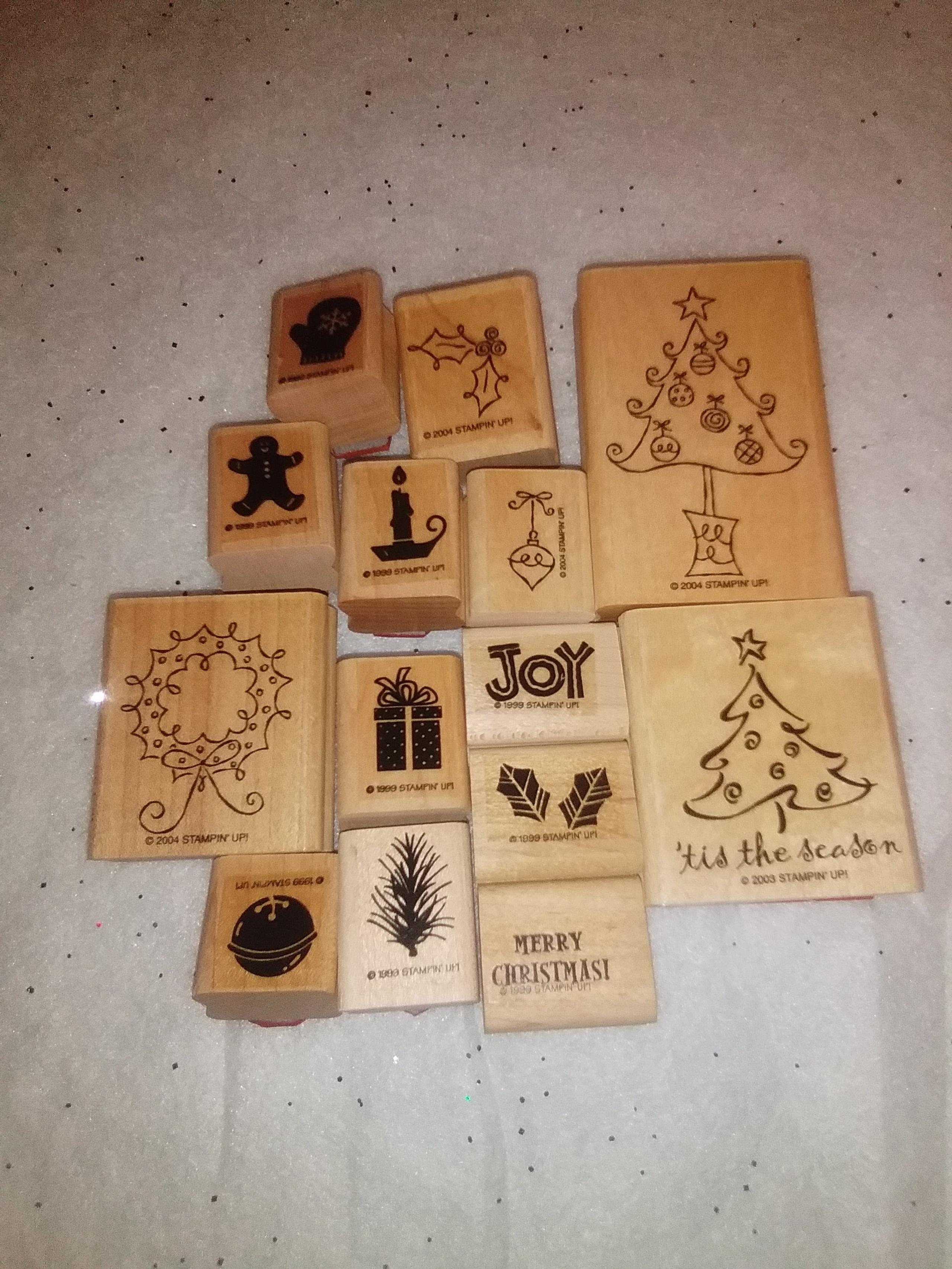 Vintage Christmas lot of 14 "stampin' up" rubber/wood stamps