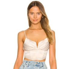 Superdown Revolve Mindy Pleated Bustier Top Champagne Sheen Satin Size XS NWT