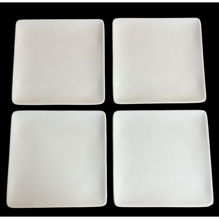 SET (4) Crate & Barrel CYD Salad Dessert Plates White Square 8 Portugal Ceramic