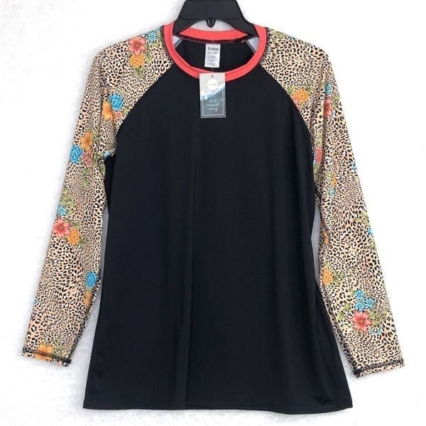 EIDON Women's Roar Parker Long Sleeve UV Rashguard Large Black Animal Print NWT